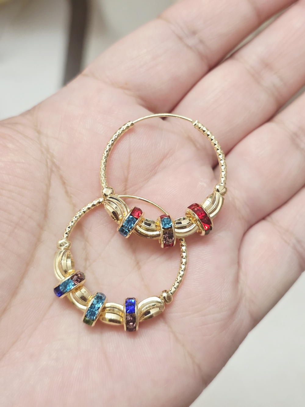 14k Gold Plated Earrings with Multicolor Crystal Accents - Women Jewelry